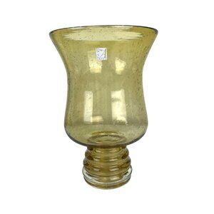 Amici Bubble Yellow Pedestal Glass Vase, Art Glass, Home Decor